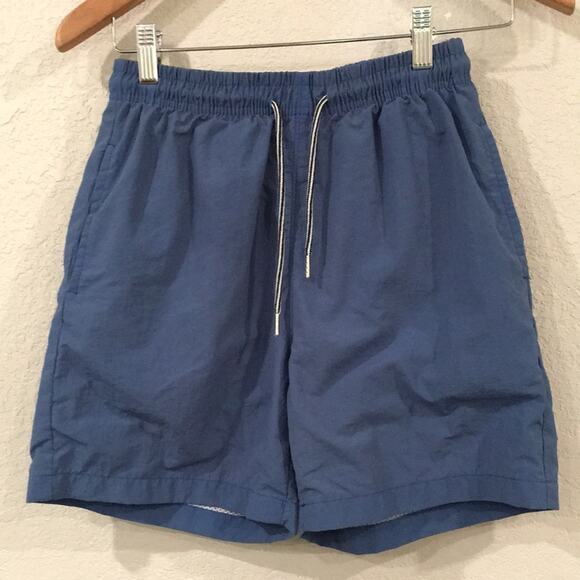 Solid Blue Swim Trunks Boys Sz L 10 Drawstring Beach Summer Neutral - Picture 1 of 9